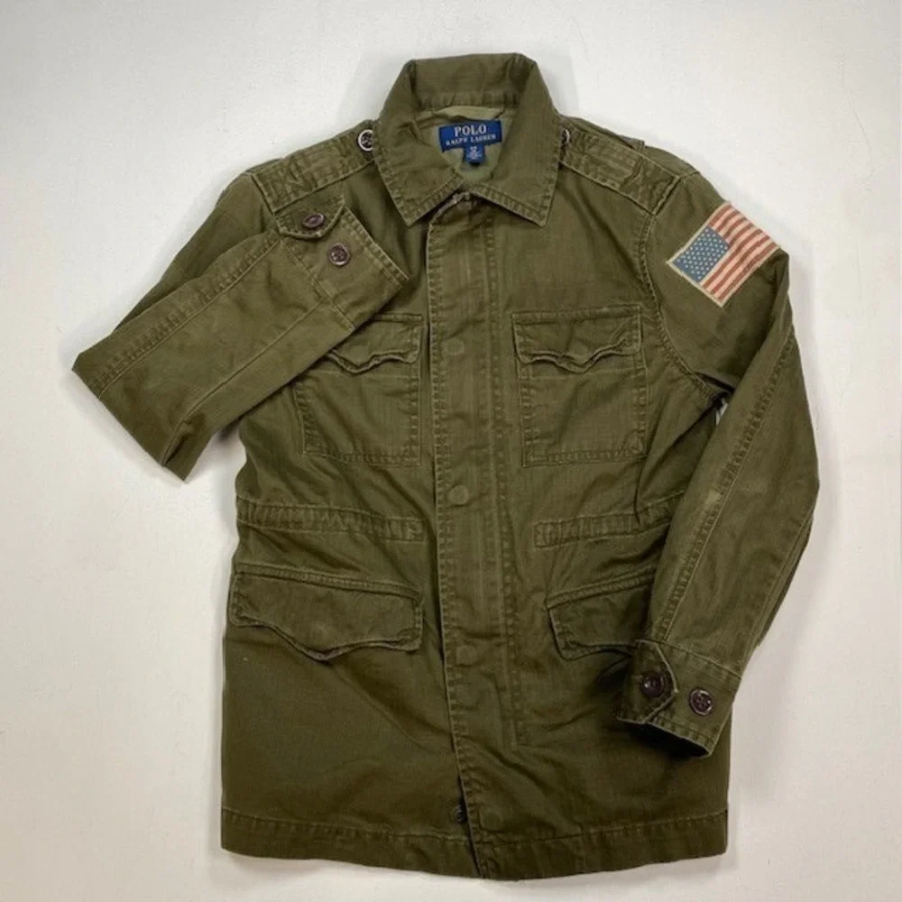 Polo Ralph Lauren Kids Small 8 Green Herringbone Twill Military Field Jacket